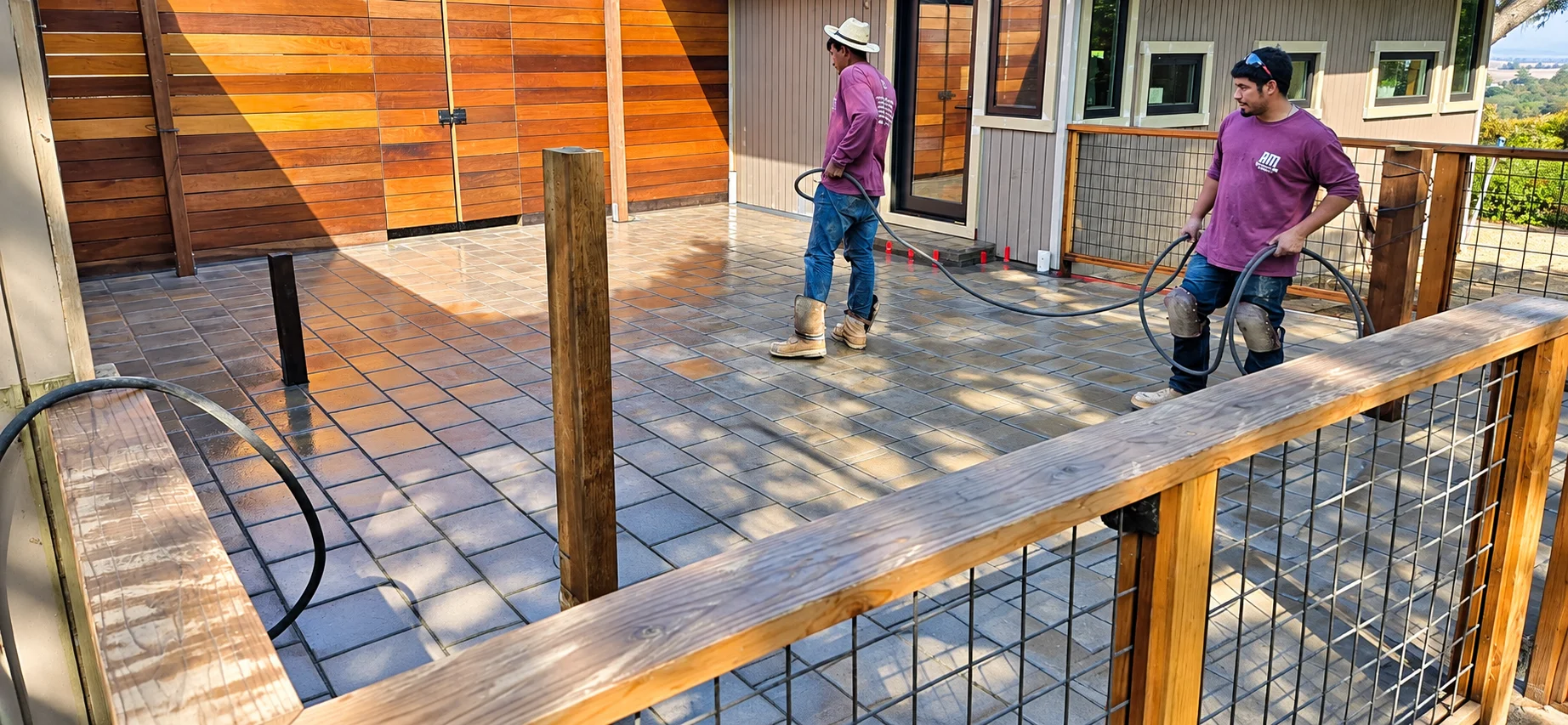 finished-paver-patio-cleanup-redwood-fence